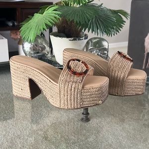 Gianni Bini Maris Jute Buckle Platform Espadrille Wedge Sandals Sz 9.5